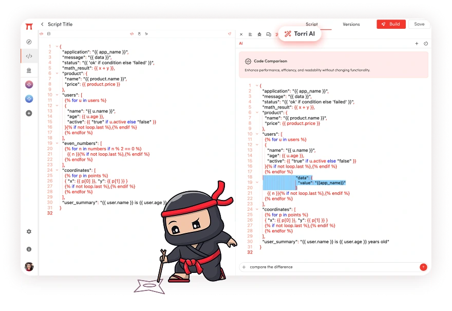 Jinja IDE showing Low-Code, No-Code and AI-Code modes